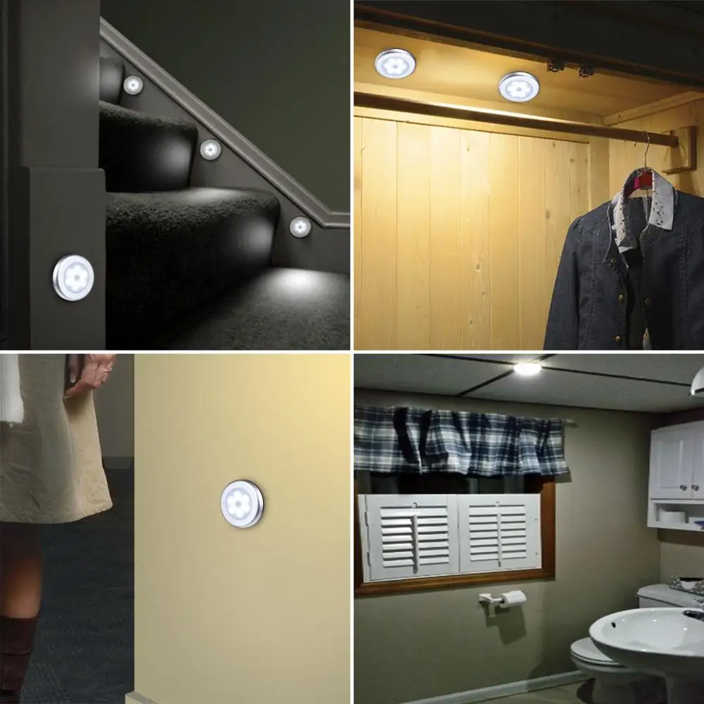 LED Light Closet Stair Lamp Motion Sensor Night Light Wireless Round Magnet Safe Hallway Bathroom Bedroom Kitchen cabinet Lights
LED Light Closet Stair Lamp Motion Sensor Night Light Wireless Round Magnet Safe Hallway Bathroom Bedroom Kitchen cabinet Lights