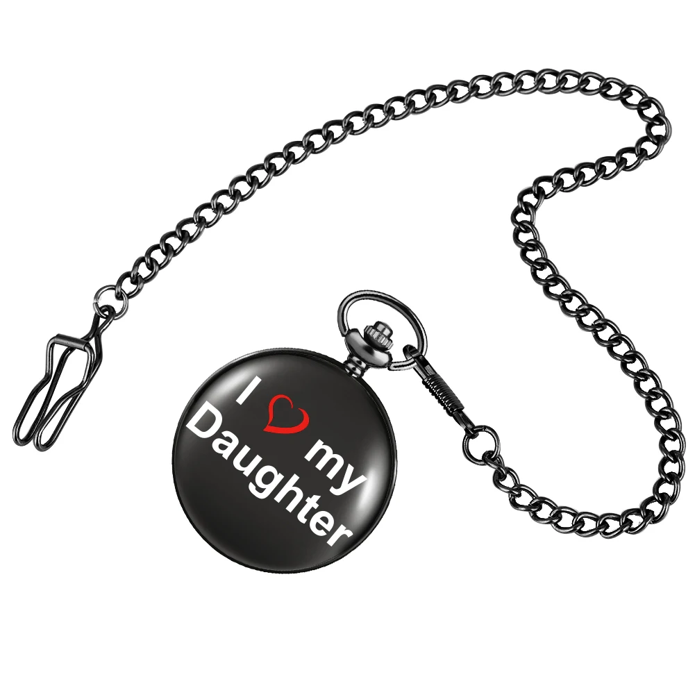 I Love My Daughter Quartz Pocket Watch Black Smooth Cover White Large Dial Practical Thick Chain Pendant Birthday Gifts For Girl
I Love My Daughter Quartz Pocket Watch Black Smooth Cover White Large Dial Practical Thick Chain Pendant Birthday Gifts For Girl