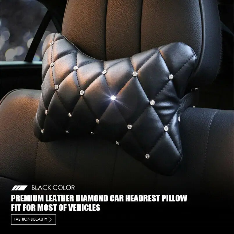 2Pcs Bling Diamond Headrest Pillow Black Leather Look Car Seat Neck Rest Cushion
2Pcs Bling Diamond Headrest Pillow Black Leather Look Car Seat Neck Rest Cushion
