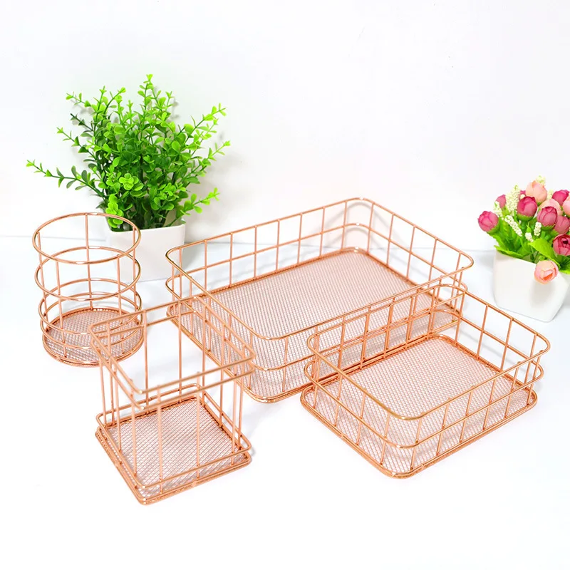 Metal Storage Basket Rectangle Rose Gold Iron Wire Household Desktop Organizer Pen Holder Bathroom Kitchen Sundries Container
Metal Storage Basket Rectangle Rose Gold Iron Wire Household Desktop Organizer Pen Holder Bathroom Kitchen Sundries Container
