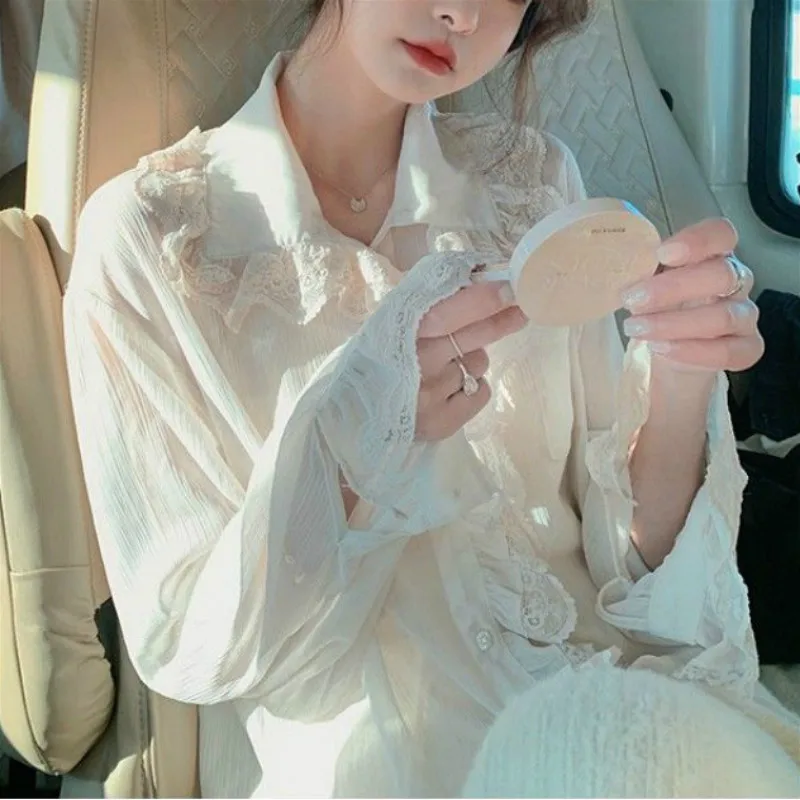 Elegant Lace Shirts Ladies Casual Long Sleeve Vintage Chiffon Blouse and Tops Women 2021 Spring Korea Style Basic Shirt Female
Elegant Lace Shirts Ladies Casual Long Sleeve Vintage Chiffon Blouse and Tops Women 2021 Spring Korea Style Basic Shirt Female