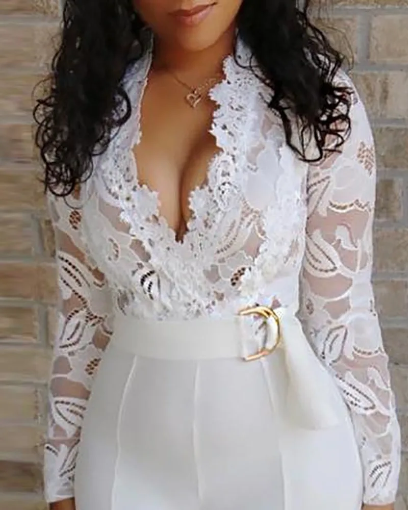 Women's sexy elegant overalls jumpsuit patchwork jumpsuit women's long-sleeved lace overall trousers party wear
Women's sexy elegant overalls jumpsuit patchwork jumpsuit women's long-sleeved lace overall trousers party wear