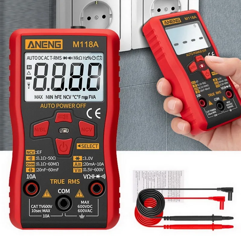 Digital Multimeter NCV Volt Meter Auto-Ranging Measures Voltage Current Resistance Capacitance Continuity Tests Diodes
Digital Multimeter NCV Volt Meter Auto-Ranging Measures Voltage Current Resistance Capacitance Continuity Tests Diodes