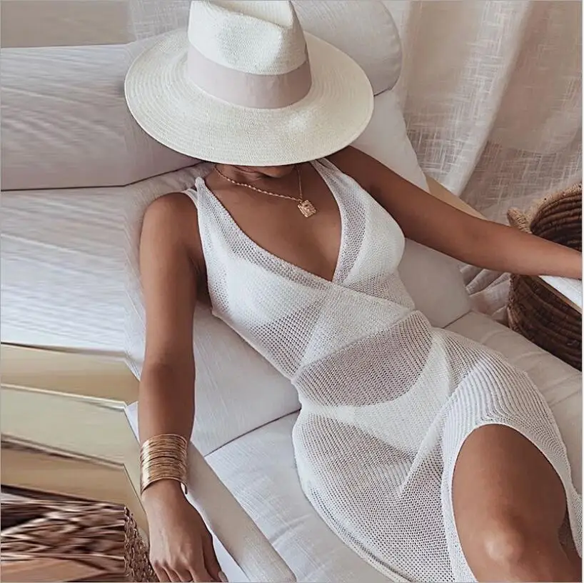 2021 European and American Summer New Fashion V-neck Halter Lace-up Perspective Crochet Beach Sling Dress
2021 European and American Summer New Fashion V-neck Halter Lace-up Perspective Crochet Beach Sling Dress