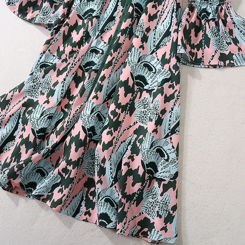 2020 Autumn Winter Fashion Print Dress High Quality Designer Women Bow Collar Color Block Floral Print Flare Sleeve Dress Noble 
2020 Autumn Winter Fashion Print Dress High Quality Designer Women Bow Collar Color Block Floral Print Flare Sleeve Dress Noble