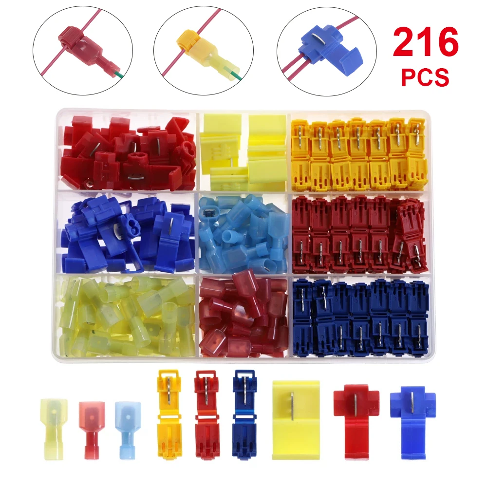 216Pcs Electrical Wire Connectors Terminals T Shape Crimp Terminal Scotch Lock Quick Splice 22-10AWG Electrical Car Audio Kit
216Pcs Electrical Wire Connectors Terminals T Shape Crimp Terminal Scotch Lock Quick Splice 22-10AWG Electrical Car Audio Kit