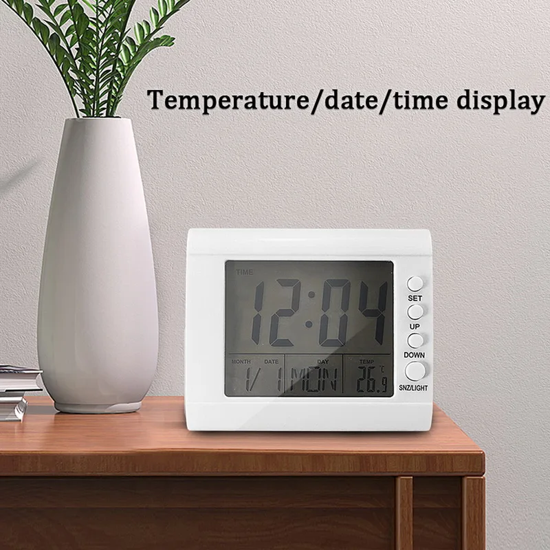 Desktop Alarm Clock with Calendar Snooze Large LED Display Digital for Home Office Travel Table Kids Electronic Clocks | Дом и сад