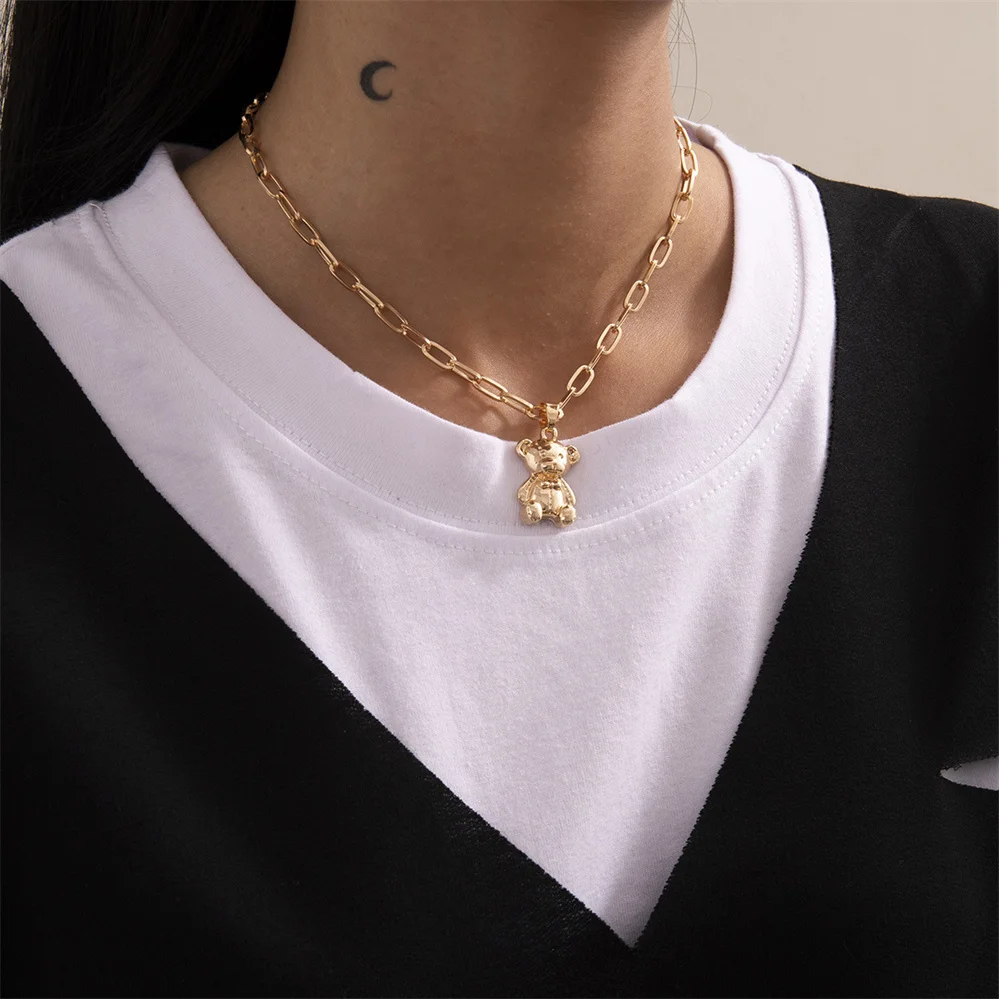 Gold Metal Dangle Necklace for WomenSingle Layer Cross Chain Bear Pendant Wholesale
Gold Metal Dangle Necklace for WomenSingle Layer Cross Chain Bear Pendant Wholesale