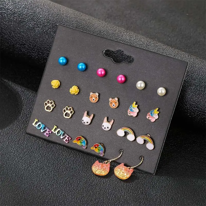 12 Pairs/lot Cute Kids Stud Earring Set Lovely Licorne Rainbow Owl Love Ear Studs Children's Day Gift Jewellery
12 Pairs/lot Cute Kids Stud Earring Set Lovely Licorne Rainbow Owl Love Ear Studs Children's Day Gift Jewellery