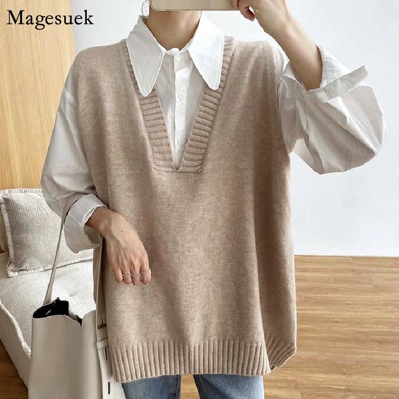V-neck Pullover Sweater Vest Women Autumn Winter 2021 Fashion Office Lady Sweaters Korean Loose Sleeveless Knitted Vest 17636
V-neck Pullover Sweater Vest Women Autumn Winter 2021 Fashion Office Lady Sweaters Korean Loose Sleeveless Knitted Vest 17636