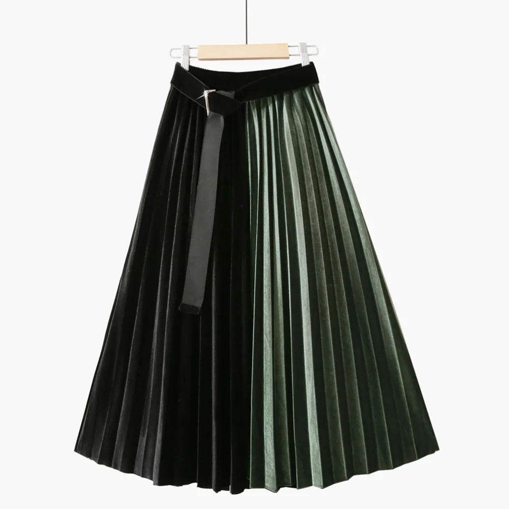 Fashion Patchwork 2021 Spring Autumn Women's Skirts Vintage Velvet Pleated Skirt Mid-Length Solid Skirt With Belt
Fashion Patchwork 2021 Spring Autumn Women's Skirts Vintage Velvet Pleated Skirt Mid-Length Solid Skirt With Belt
