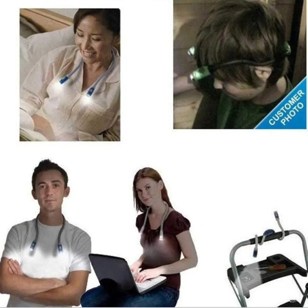 Protable LED Neck Reading Light Book Light Bendable Arms Long Lasting For Reading Knitting Camping Repairing