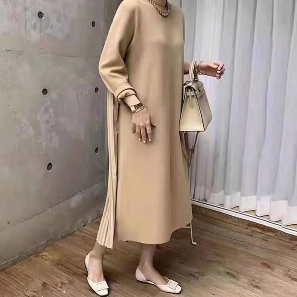 Japanese Style Fashion Womens New Dress 2021 Autumn Winter Solid Color Splicing Knitting Dress Loose Casual Long Dress
Japanese Style Fashion Womens New Dress 2021 Autumn Winter Solid Color Splicing Knitting Dress Loose Casual Long Dress
