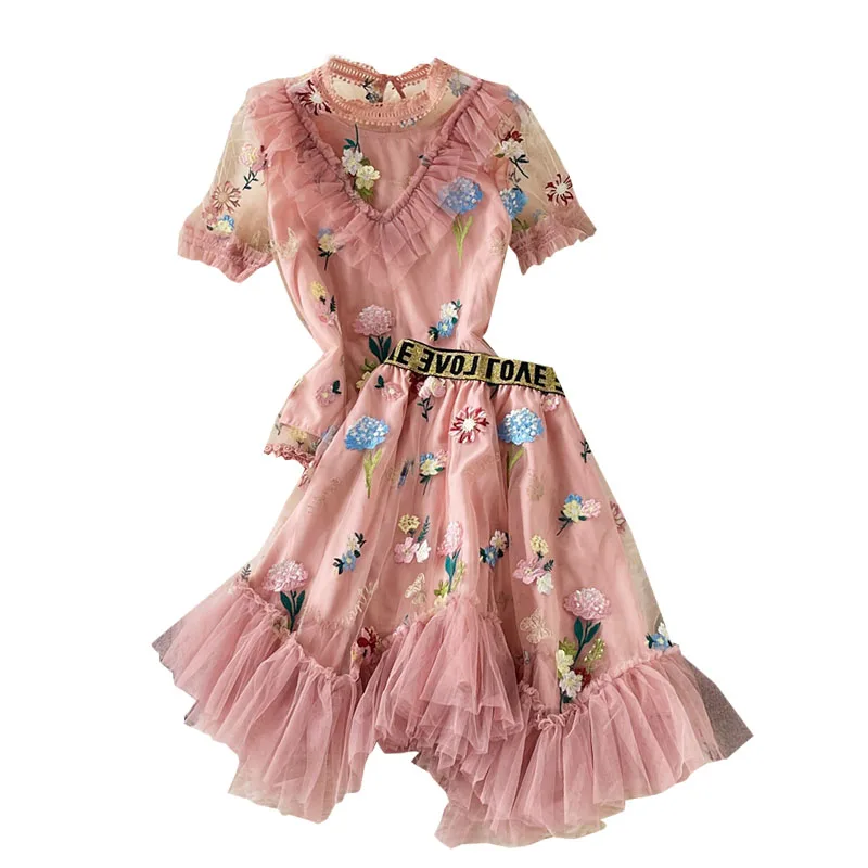 Age Reduce Sweet Fairy Sexy Chest Gauze Embroidered Top Shirt Chiffon Irregular Lace Pleated Skirt 2 Piece Sets Womens Outfits
Age Reduce Sweet Fairy Sexy Chest Gauze Embroidered Top Shirt Chiffon Irregular Lace Pleated Skirt 2 Piece Sets Womens Outfits