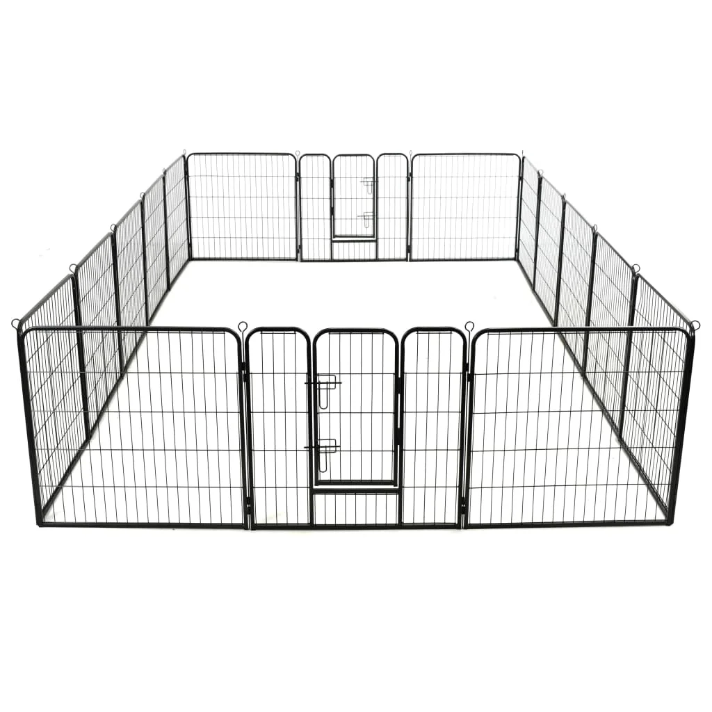 Dog Playpen 16 Panels Steel 31.5"x31.5" Black