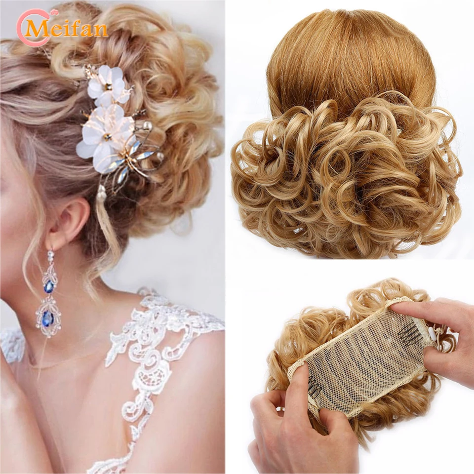 

MEIFAN Synthetic Elastic Net With Combs Curly Chignon Updo Cover Ponytail High Temperature Fiber Black Brown Color Fake Hair Bun