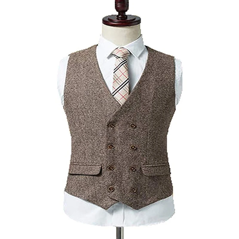 2020 Khaki Double-breasted Tweed Men Suit Waistcoat Retro Casual Formal Business Groomsmen Lapel Neck Vest For Wedding Best Man
2020 Khaki Double-breasted Tweed Men Suit Waistcoat Retro Casual Formal Business Groomsmen Lapel Neck Vest For Wedding Best Man