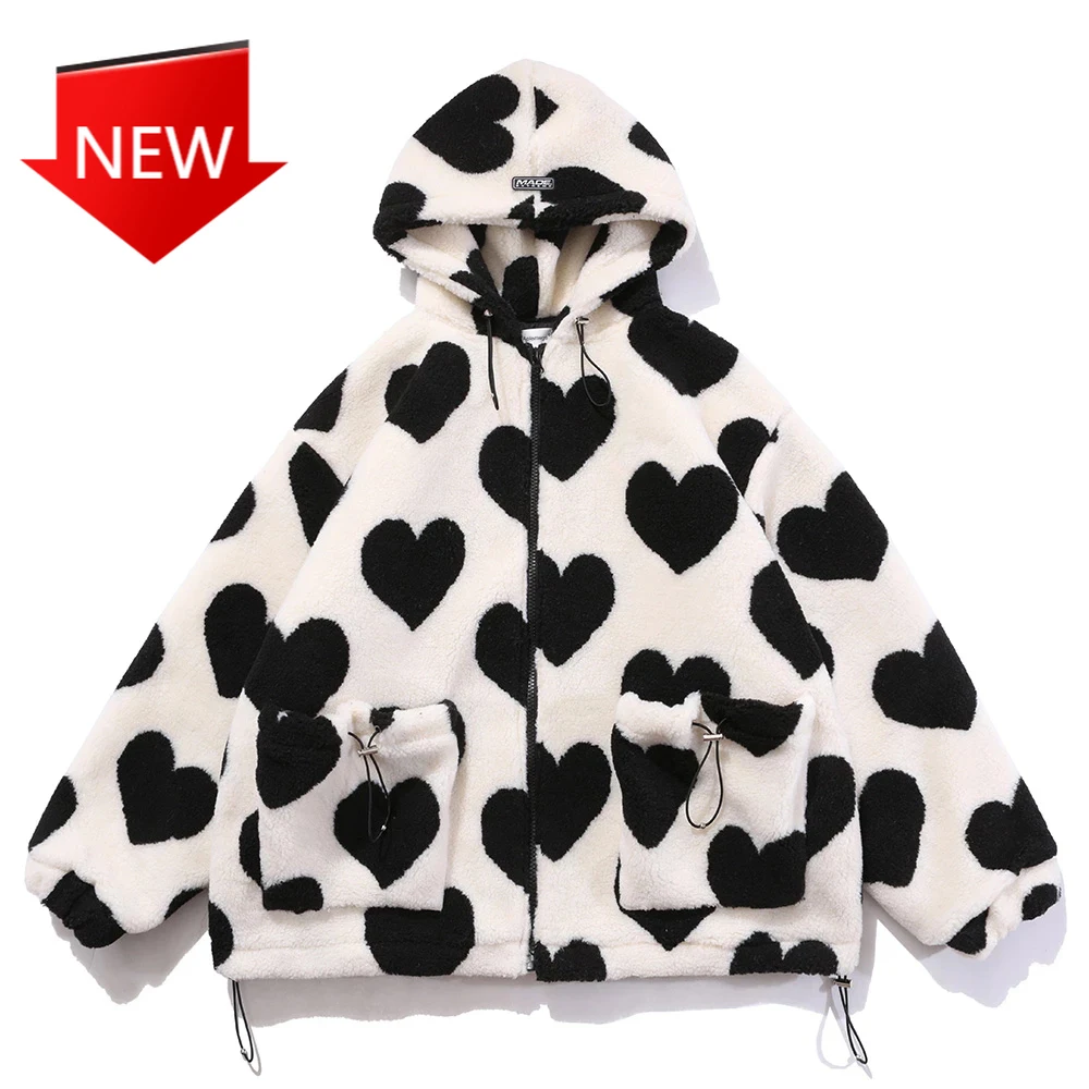 Jacket Women Drawstring Pockets Zipper Anime Hooded Hoodie Warm Oversize Y2k Streetwear Cute Heart Shaped Print Lambswool Winter
Jacket Women Drawstring Pockets Zipper Anime Hooded Hoodie Warm Oversize Y2k Streetwear Cute Heart Shaped Print Lambswool Winter