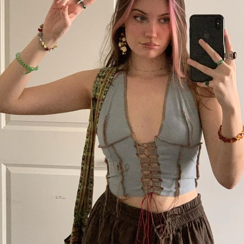 Fairy Grunge Crop Top Women Summer Clothes 2021 Cyber Y2k Sexy Contrast Stitch Drawstring Halter Tank Tops
Fairy Grunge Crop Top Women Summer Clothes 2021 Cyber Y2k Sexy Contrast Stitch Drawstring Halter Tank Tops