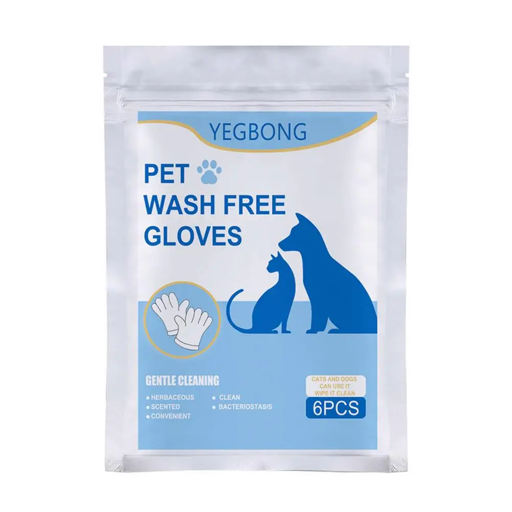 

6PCS Pet Disposable Gloves Pet Bathing Glove Rinse-Free Disposable 5 Fingers Gloves Deodorant Grooming Wipe Glove Convenien