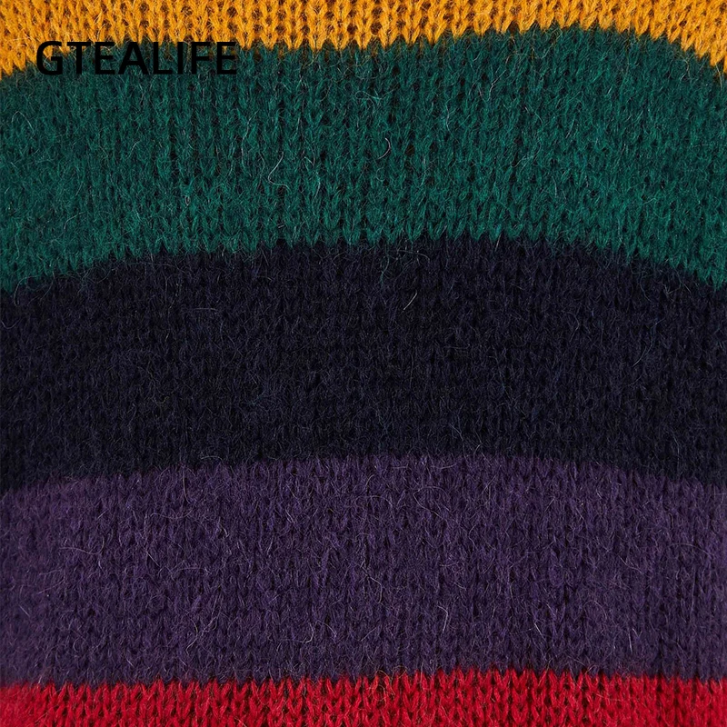GTEALIFE Contrast Color Striped Long Sleeve Oversized Knitted Sweaters Women Harajuku High Street Y2K Winter Clothes Pullover 
GTEALIFE Contrast Color Striped Long Sleeve Oversized Knitted Sweaters Women Harajuku High Street Y2K Winter Clothes Pullover