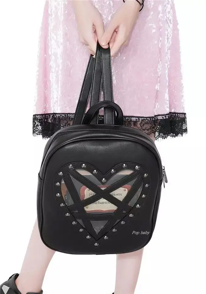 Transparent Heart Rivet Women Backpack Dark style Femal Bag Pu Leather Holographic Backpack
Transparent Heart Rivet Women Backpack Dark style Femal Bag Pu Leather Holographic Backpack