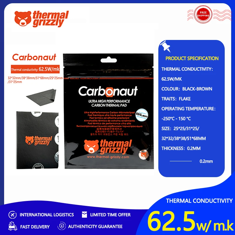 Thermal Grizzly Carbonaut Silicone Pad 62.5W/mk Reusable High Thermal Conductivity CPU/GPU/PS4 Motherboard Heat Thermal Pad
Thermal Grizzly Carbonaut Silicone Pad 62.5W/mk Reusable High Thermal Conductivity CPU/GPU/PS4 Motherboard Heat Thermal Pad