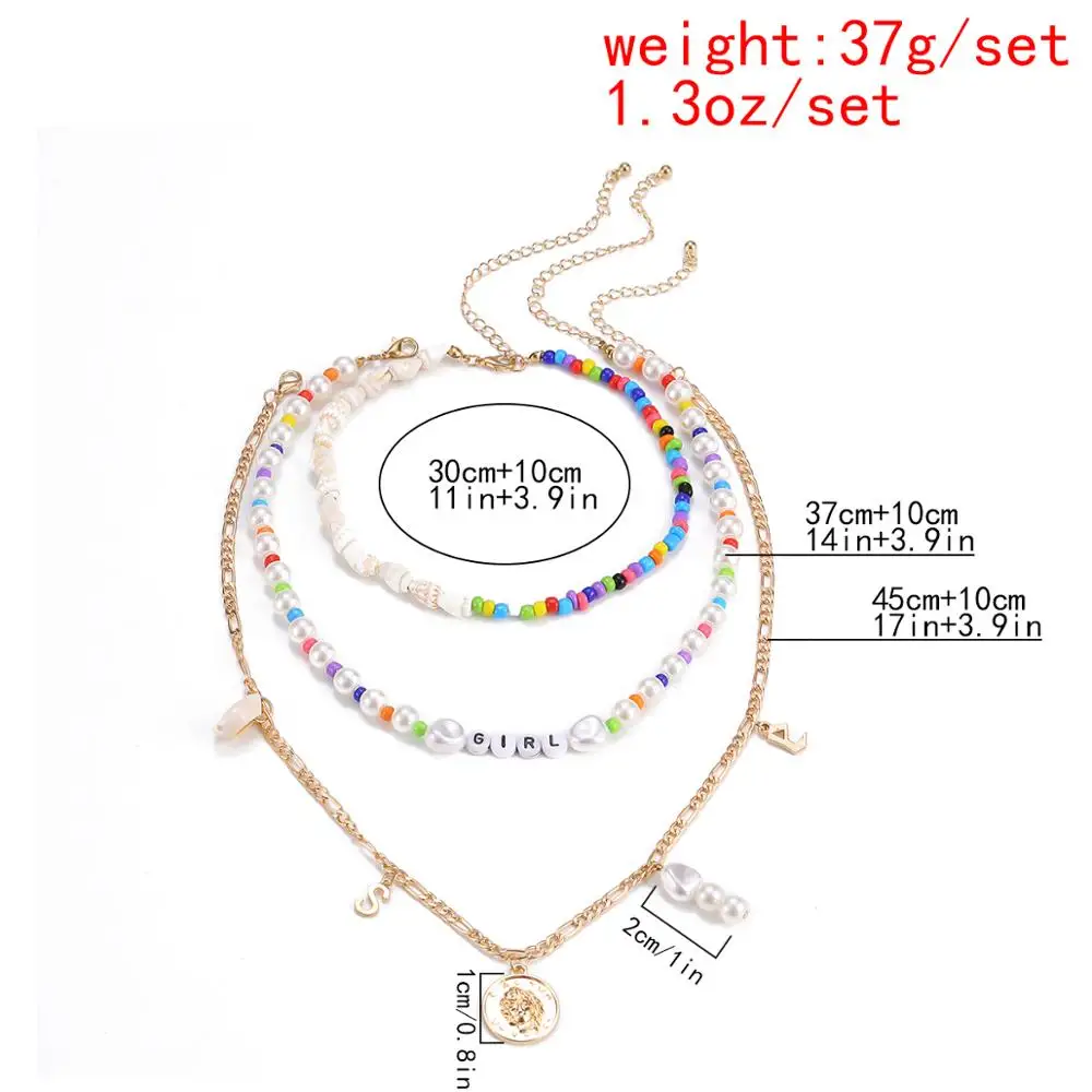 Salircon Boho Colorful Beeded Imitation Pearl Necklace Multi Layer Shell Letter Carved Coin Pendant Necklace for Women Jewelry
Salircon Boho Colorful Beeded Imitation Pearl Necklace Multi Layer Shell Letter Carved Coin Pendant Necklace for Women Jewelry