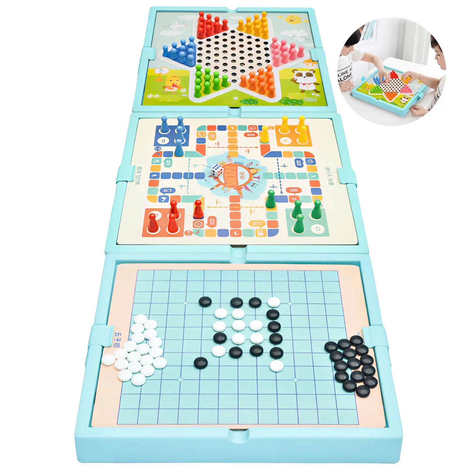 3 In 1 Multifunctional Board Game Chess Flying Chess Checkers Gobang Chess Board Game Parent-Child Party Puzzle Game Toys 
3 In 1 Multifunctional Board Game Chess Flying Chess Checkers Gobang Chess Board Game Parent-Child Party Puzzle Game Toys