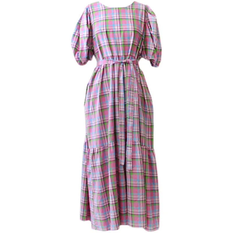 Kimotimo Summer Plaid Puff Sleeve Dress Women Korean Chic Minority Temperament O-neck Loose Waist Belt Long Dresses Office Lady
Kimotimo Summer Plaid Puff Sleeve Dress Women Korean Chic Minority Temperament O-neck Loose Waist Belt Long Dresses Office Lady