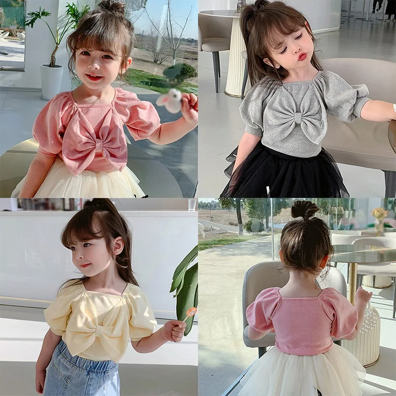 Summer Girls Korean T shirt Baby Girl Kids Sweet Bubble Sleeve Princess Clothes Big Bow Short Sleeve 1-7T Children T-shirts
Summer Girls Korean T shirt Baby Girl Kids Sweet Bubble Sleeve Princess Clothes Big Bow Short Sleeve 1-7T Children T-shirts
