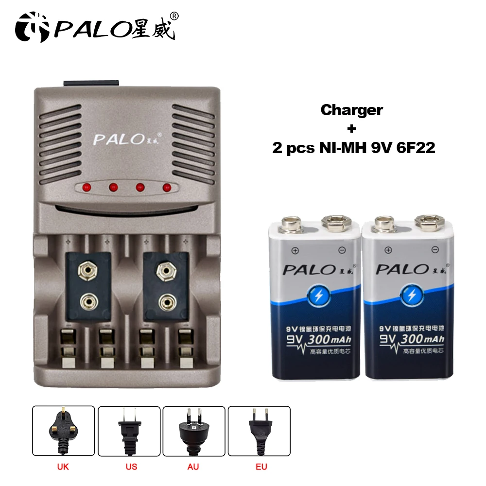 Умное зарядное устройство PALO для AA AAA аккумуляторных батарей Ni-MH 9 В 6F22 + 2 шт. в 300