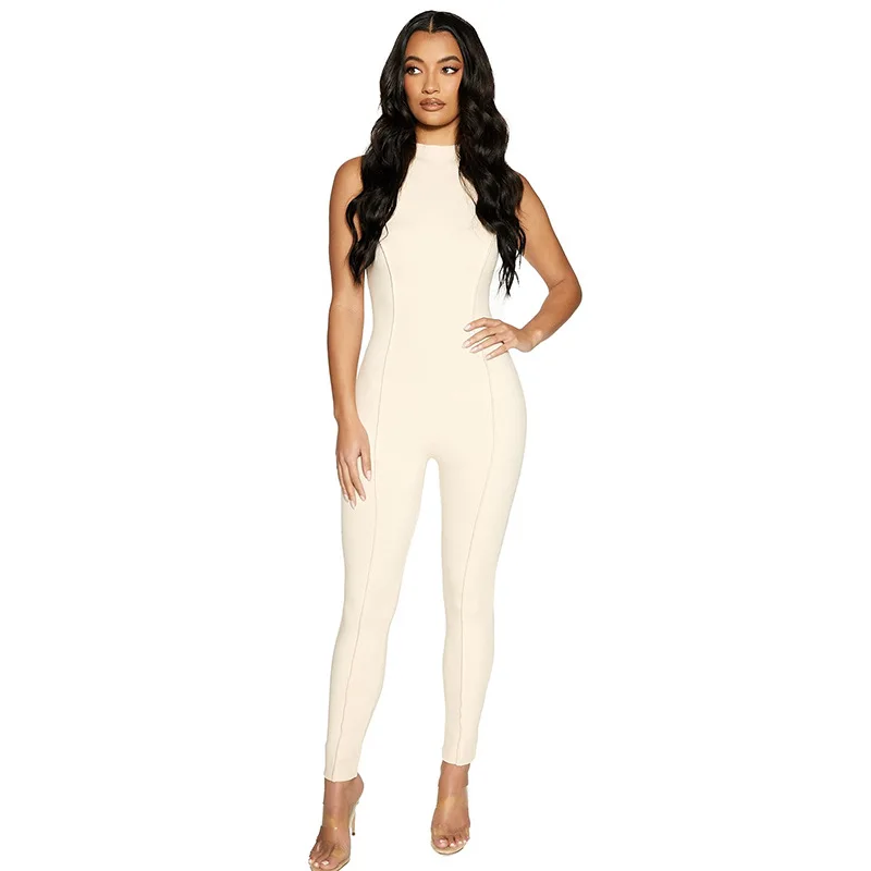 Women Slim Fit Jumpsuit Adults Sleeveless Solid Color Round Neck Patchwork Bodysuit 
Women Slim Fit Jumpsuit Adults Sleeveless Solid Color Round Neck Patchwork Bodysuit