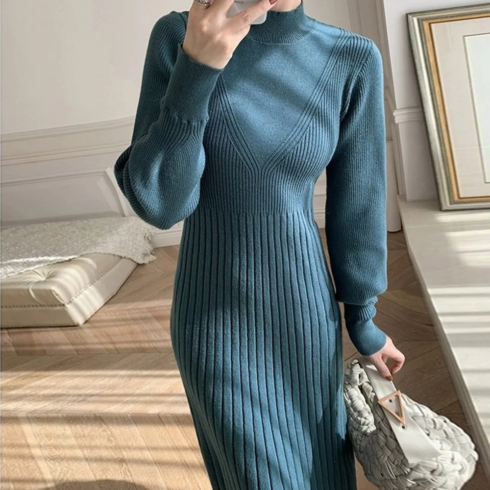 2021 New Autumn And Winter Turtleneck Sweater Dress Women's Lantern Sleeve Warm Knitted Long Dresses Vestidos Female Korea Trend
2021 New Autumn And Winter Turtleneck Sweater Dress Women's Lantern Sleeve Warm Knitted Long Dresses Vestidos Female Korea Trend