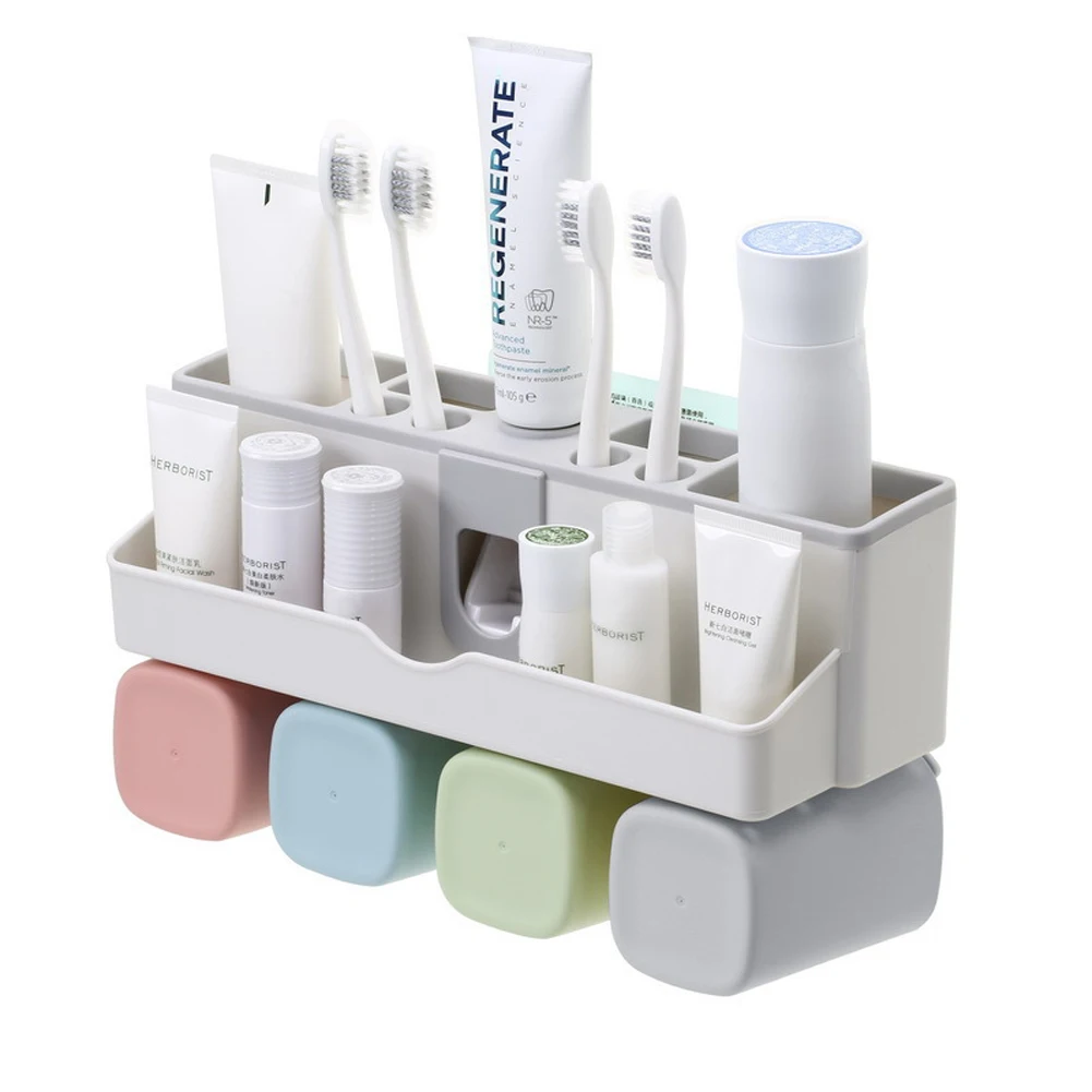 Wall Mount Toothbrush Holder Creative Large Capacity Toothbrushes Storage Rack with Automatic Toothpaste Dispenser 
Wall Mount Toothbrush Holder Creative Large Capacity Toothbrushes Storage Rack with Automatic Toothpaste Dispenser