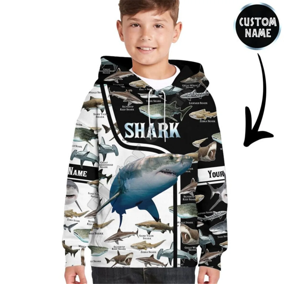 Толстовки с 3D принтом Love Shark детский пуловер именем на заказ свитшот спортивный