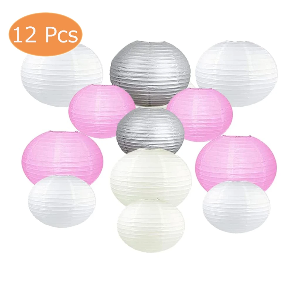 12Pcs Paper Lanterns Beige White Pink Silver Paper Ball for Wedding Birthday Party and Eve Home Hanging Decoration
12Pcs Paper Lanterns Beige White Pink Silver Paper Ball for Wedding Birthday Party and Eve Home Hanging Decoration