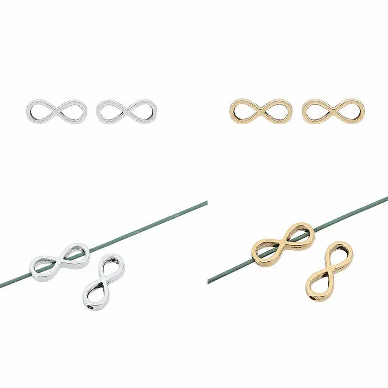 20 x Tibetan Silver/Antique Gold Color Infinity Spacer Beads Charms Fit Bracelets Bangles Jewellery Making Accessories 16x6.5mm
20 x Tibetan Silver/Antique Gold Color Infinity Spacer Beads Charms Fit Bracelets Bangles Jewellery Making Accessories 16x6.5mm