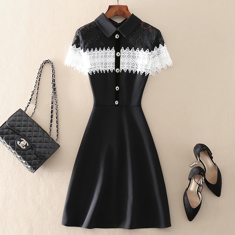 2019 Summer Women Hollow Out Lace Patchwork Mini Dresses Elegant Female Sweet Black Peter Pan Collar Button Short Sleeve Dress
2019 Summer Women Hollow Out Lace Patchwork Mini Dresses Elegant Female Sweet Black Peter Pan Collar Button Short Sleeve Dress