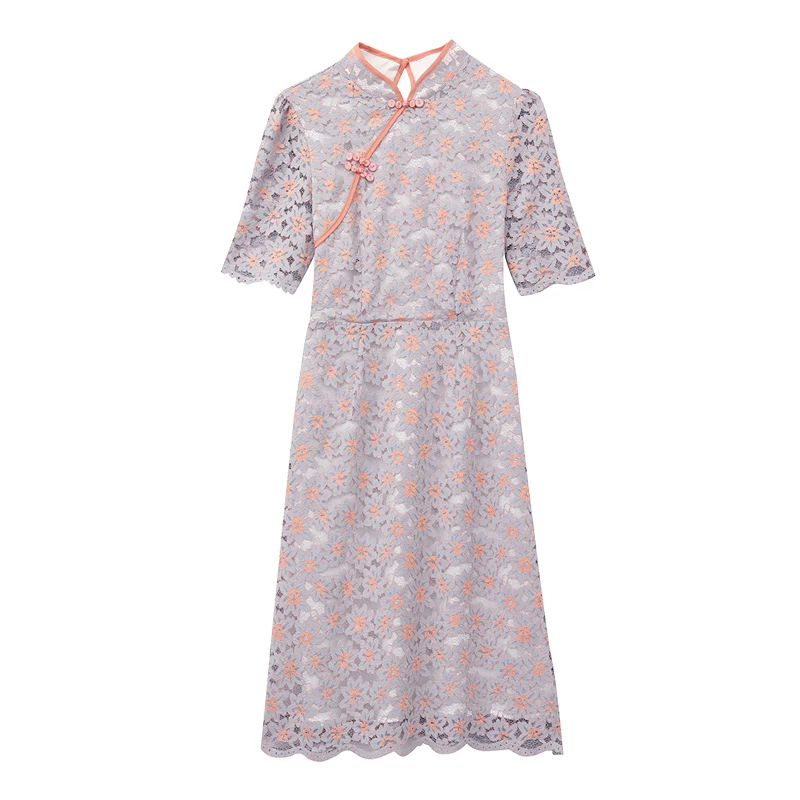2021 New Summer Women Mandarin Collar Half Sleeve Floral Lace Dress Vintage Chinese Style Elegant Improved Cheongsam Dress
2021 New Summer Women Mandarin Collar Half Sleeve Floral Lace Dress Vintage Chinese Style Elegant Improved Cheongsam Dress