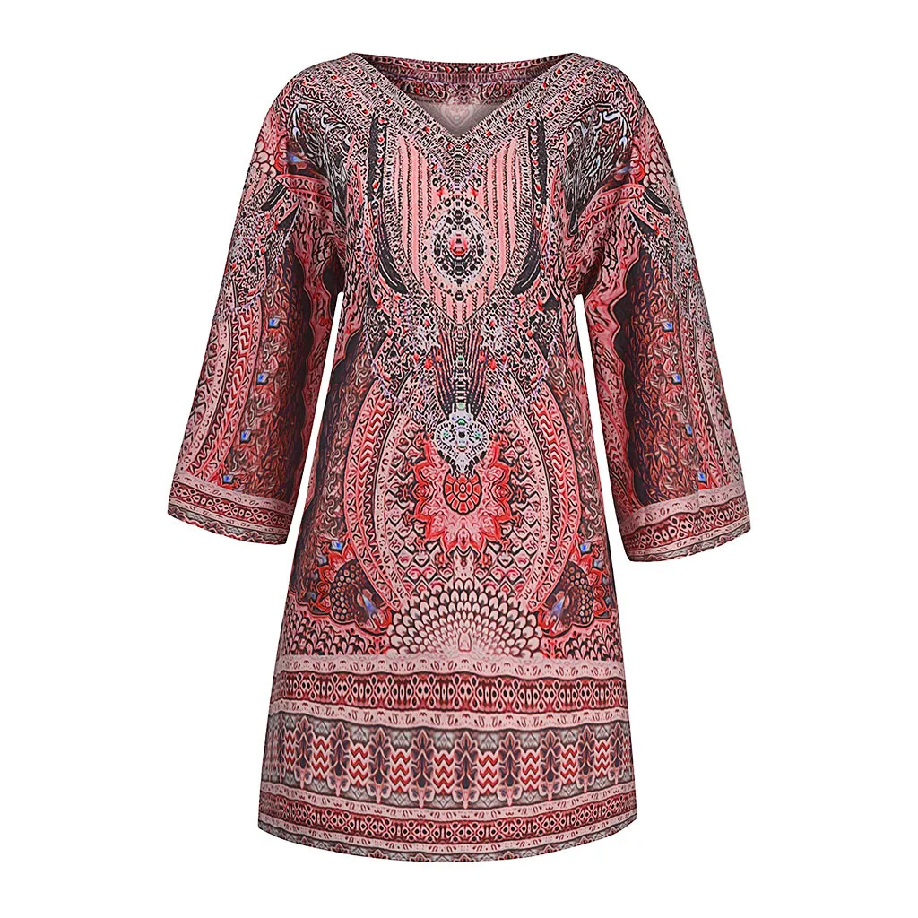 Summer Boho Beach Dress Women Vintage Dresses V-neck Printing Long Sleeves Dress Leisure Time On Vacation Sundress Robe Femme 
Summer Boho Beach Dress Women Vintage Dresses V-neck Printing Long Sleeves Dress Leisure Time On Vacation Sundress Robe Femme
