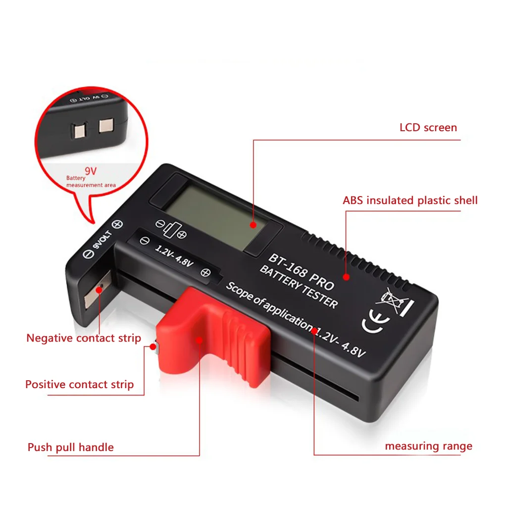 Digital Battery Capacity Tester Battery Checker Plastic Portable Cell Tester for AA 1.5V 9V Batteries BT-168 Battery Testing
Digital Battery Capacity Tester Battery Checker Plastic Portable Cell Tester for AA 1.5V 9V Batteries BT-168 Battery Testing