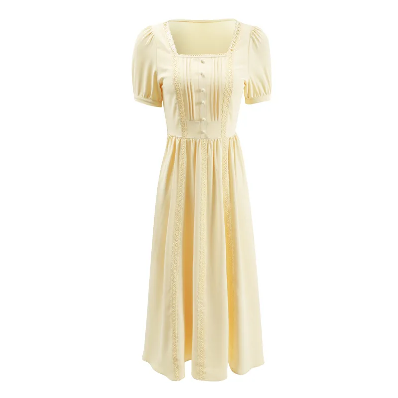European style 2020 Summer Vintage Square Collar Puff Sleeve Chiffon Dress Yellow High Waist Sweet Princess Dresses Vestidos
European style 2020 Summer Vintage Square Collar Puff Sleeve Chiffon Dress Yellow High Waist Sweet Princess Dresses Vestidos