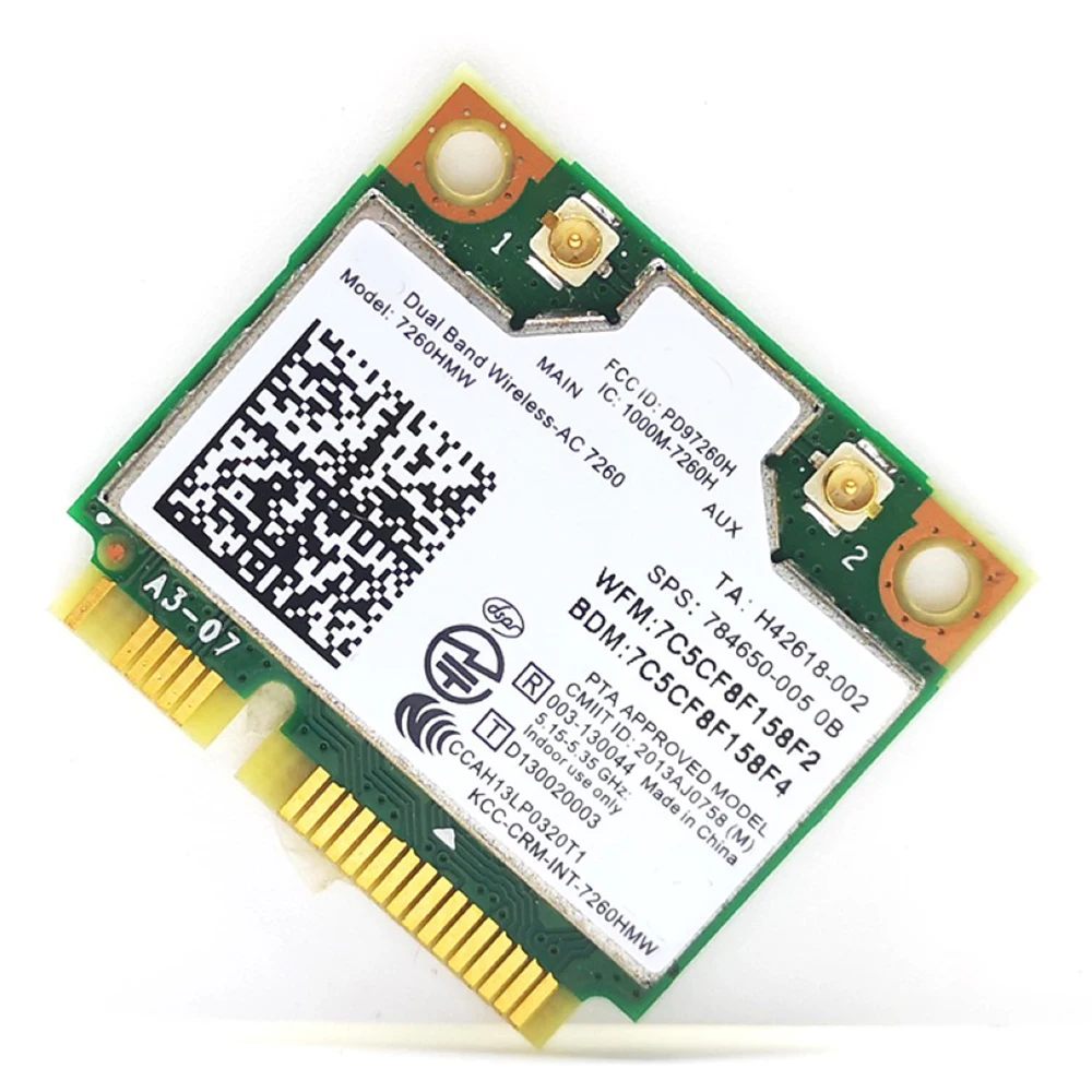 7260AC/7260HMW Wireless Card Bluetooth 4.0 Mini PCI-E 867M 2.4G/5G Dual Band Wifi Network Card for Desktop Notebook PC
7260AC/7260HMW Wireless Card Bluetooth 4.0 Mini PCI-E 867M 2.4G/5G Dual Band Wifi Network Card for Desktop Notebook PC