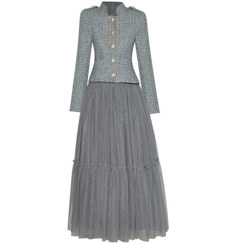 High Quality Designer Autumn Fashion New Tweed Button Long Sleeve Jacket Mesh Long Skirt Elegant Office Party Vintage Women Set
High Quality Designer Autumn Fashion New Tweed Button Long Sleeve Jacket Mesh Long Skirt Elegant Office Party Vintage Women Set