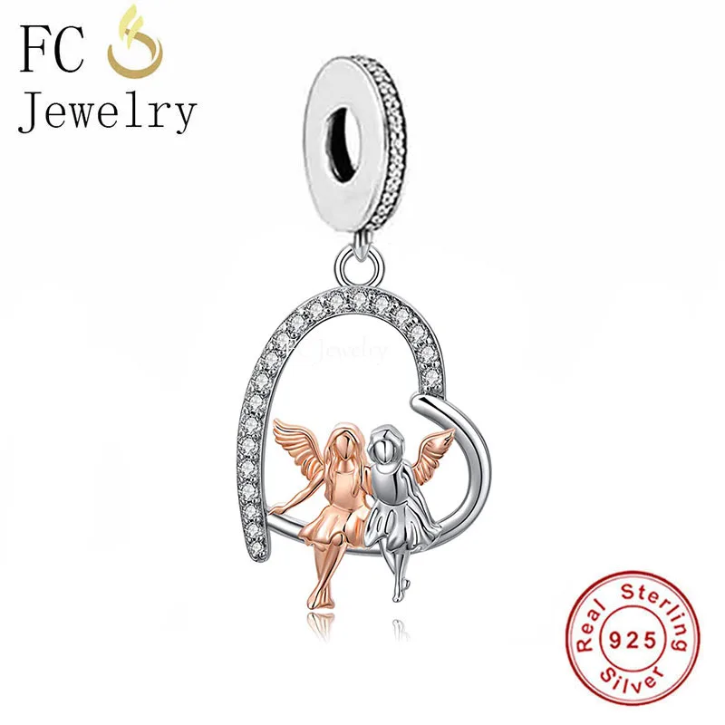 

FC Jewelry Fit Original Pan Charms Bracelet 925 Silver Angel Sisters Always Best Friends Bead For Making Women Berloque DIY