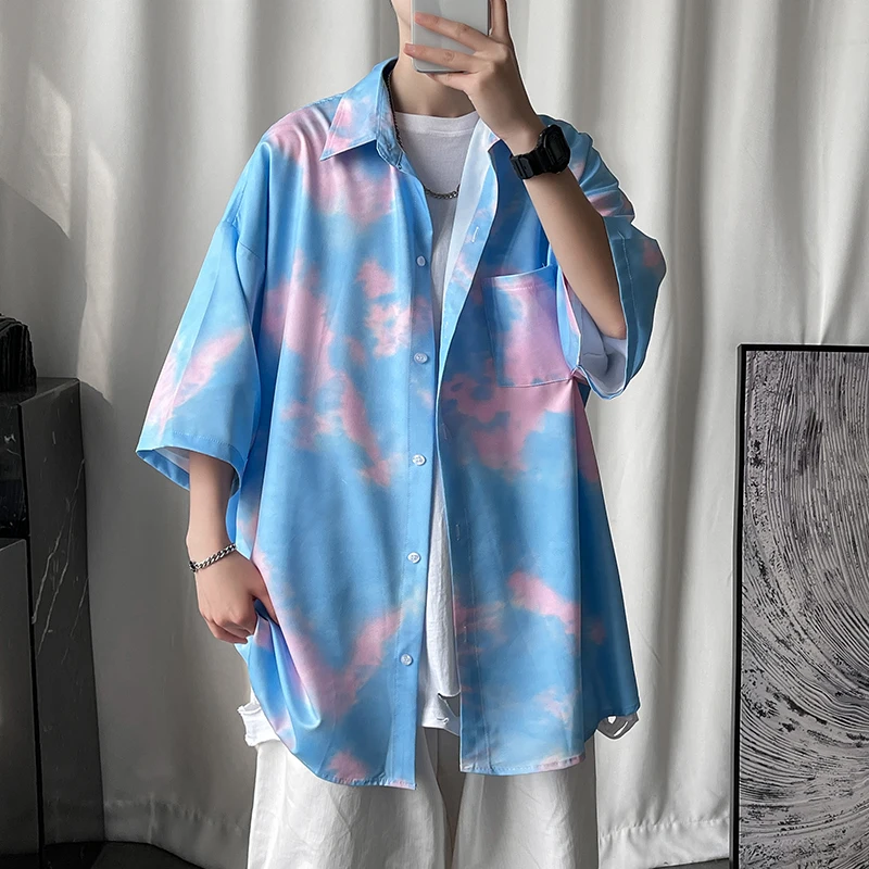 2021 New Fashion Print Shirts Men Korean Loose Tie-dye Shirt Men Green/Blue Summer Casual Plus Size Streetwear Chemise Homme
2021 New Fashion Print Shirts Men Korean Loose Tie-dye Shirt Men Green/Blue Summer Casual Plus Size Streetwear Chemise Homme