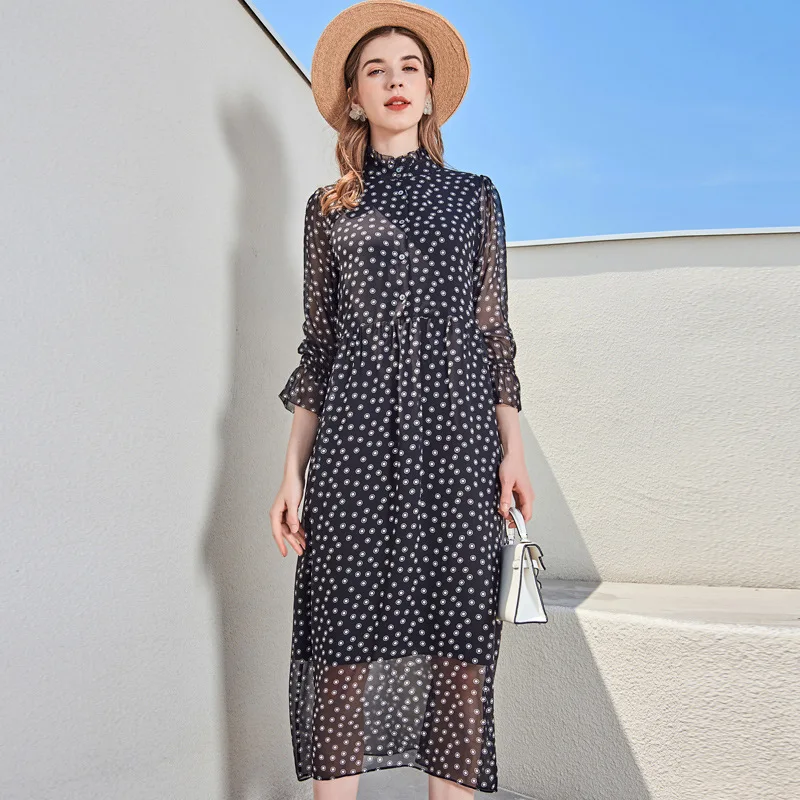 Женское кружевное платье в горошек, свободное шелковое платье с принтом, лето 2021 
Женское кружевное платье в горошек, свободное шелковое платье с принтом, лето 2021