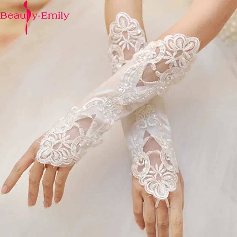 Женские свадебные перчатки без пальцев с кружевной аппликацией аксессуары для