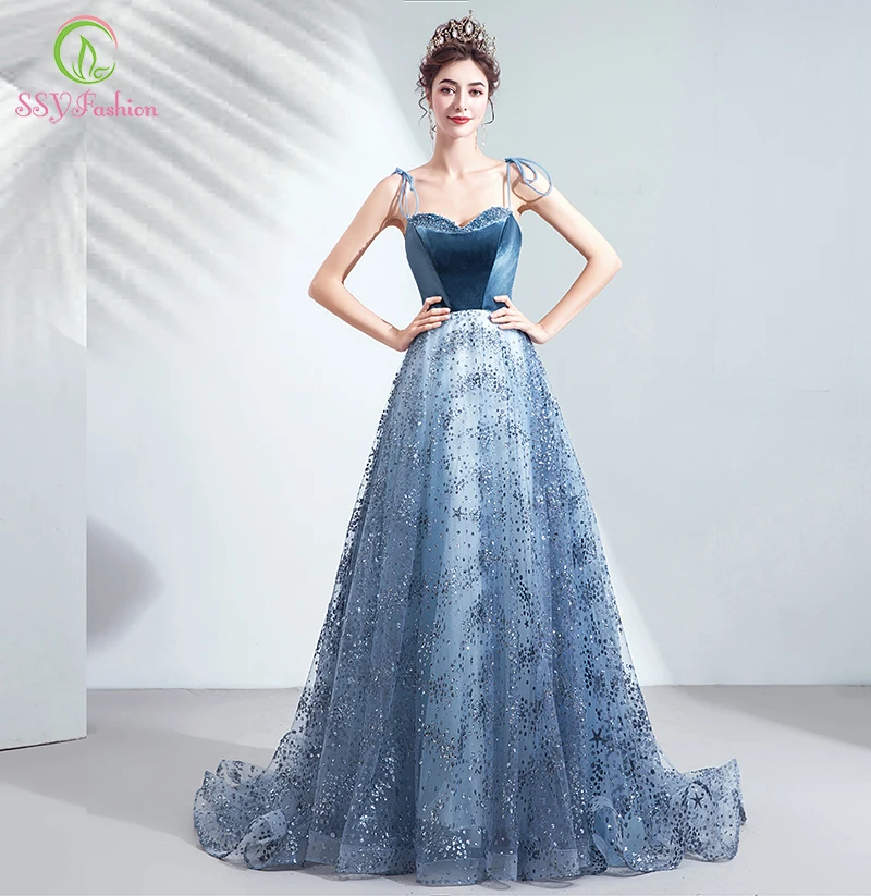 Женское вечернее платье SSYFashion, длинное синее банкетное платье со шлейфом, с блестящими звездами, для выпускного вечера
Женское вечернее платье SSYFashion, длинное синее банкетное платье со шлейфом, с блестящими звездами, для выпускного вечера